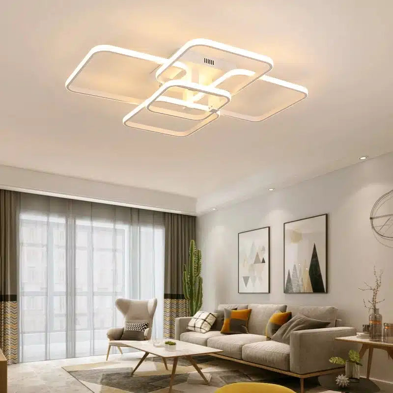 Plafonnier LED Moderne en Blanc et Noir avec 3 ou 6 Têtes et Télécommande pour le Salon