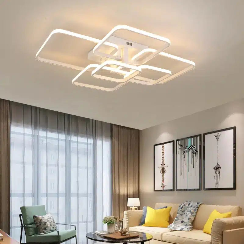 Plafonnier LED Moderne en Blanc et Noir avec 3 ou 6 Têtes et Télécommande pour le Salon