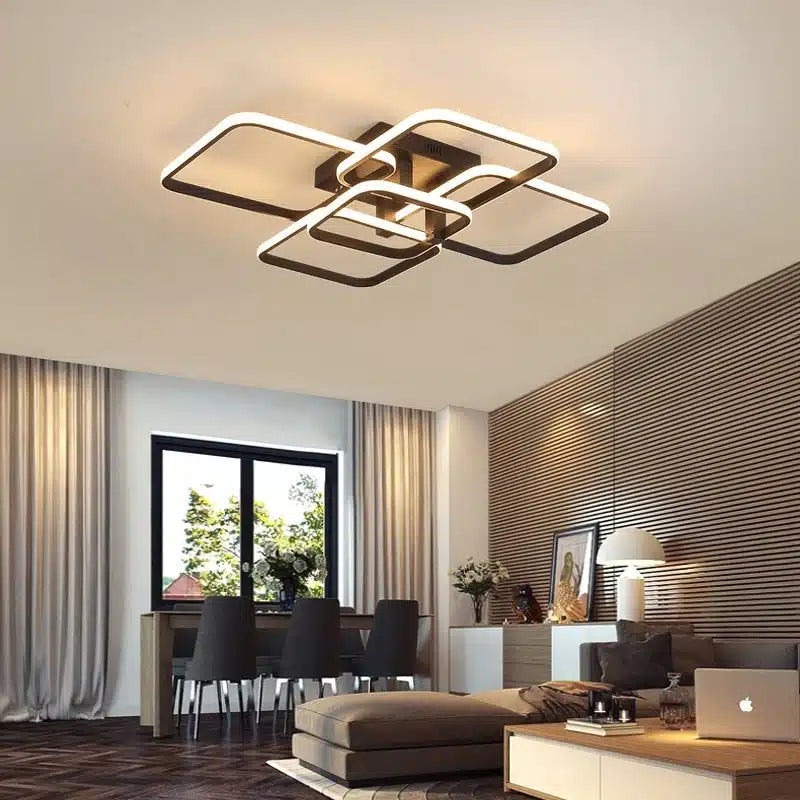 Plafonnier LED Moderne en Blanc et Noir avec 3 ou 6 Têtes et Télécommande pour le Salon