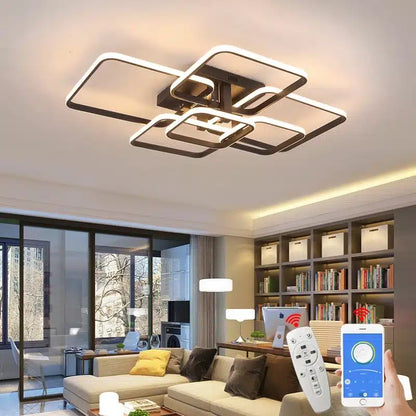 Plafonnier LED Moderne en Blanc et Noir avec 3 ou 6 Têtes et Télécommande pour le Salon