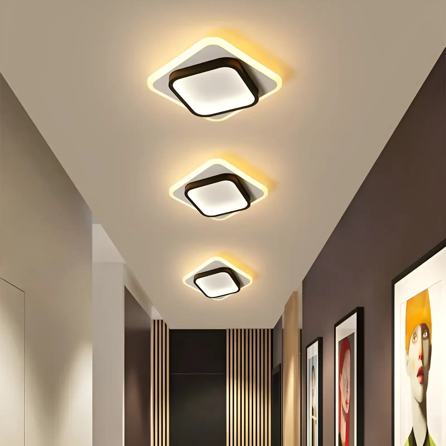 Plafonnier LED avec des carrés imbriqués pour salon
