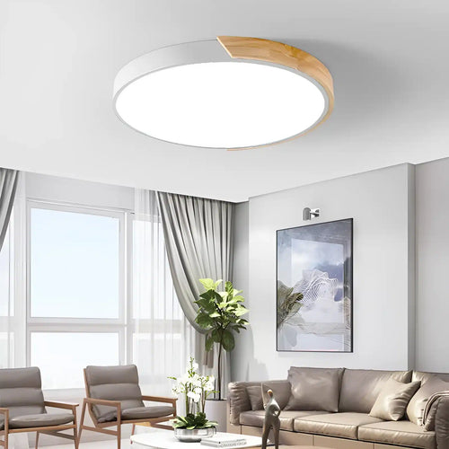 Plafonnier LED chic et moderne en bois pour salon