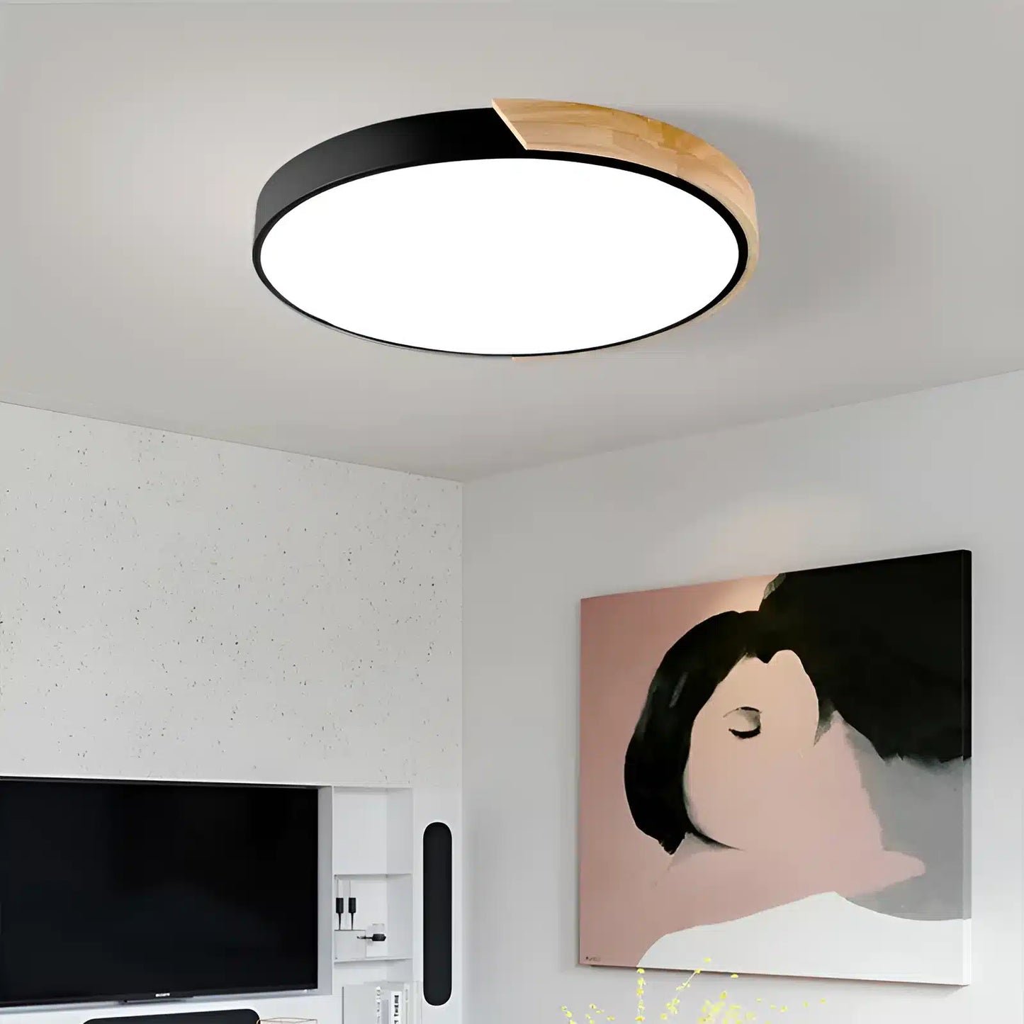 Plafonnier LED chic et moderne en bois pour salon