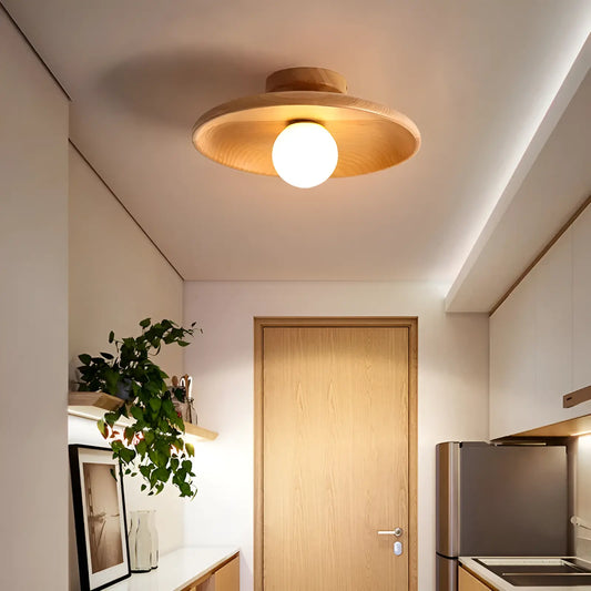 Plafonnier LED design concave en bois pour salon