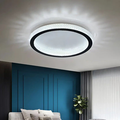 Plafonnier LED en forme d'anneau orné de cristaux pour salon
