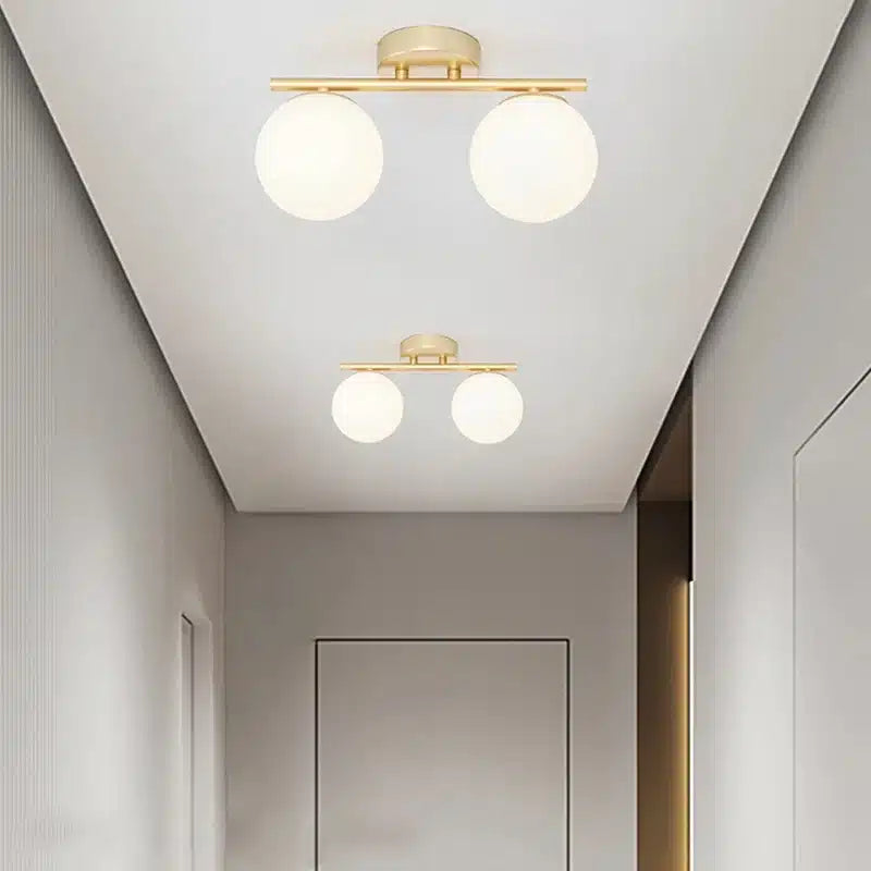 Plafonnier LED en verre nordique en duo ou trio boules blanches pour Salon