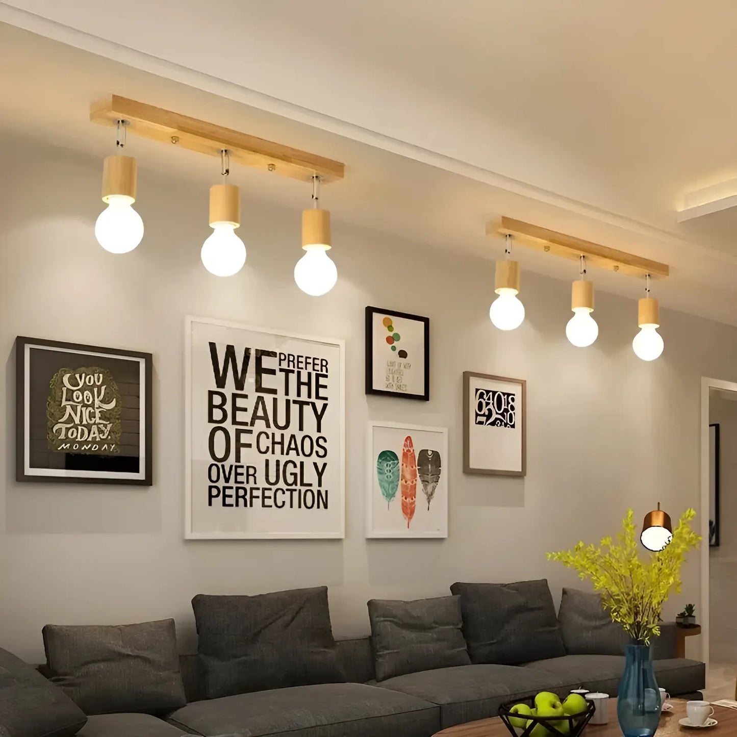 Plafonnier LED nordique avec support en bois
