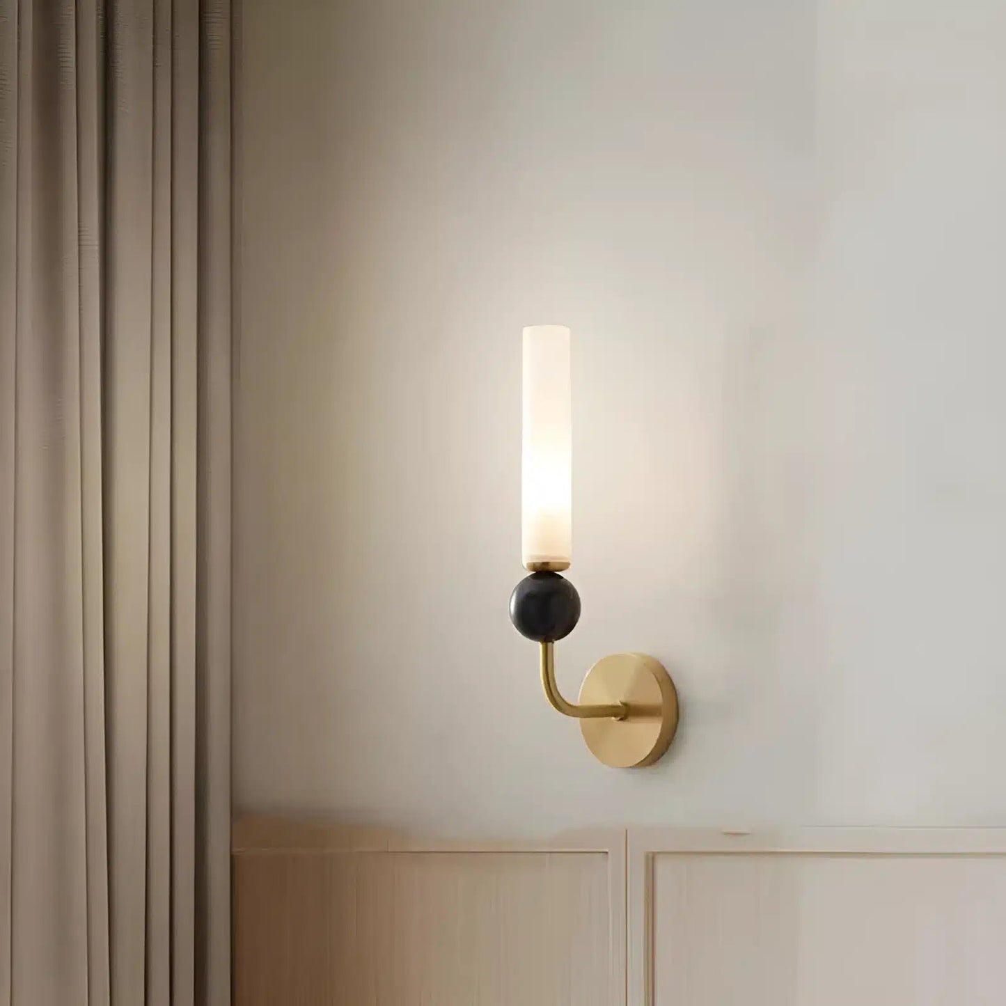 Applique Murale avec coude en Marbre et Cuivre avec Abat - jour Acrylique pour salon - Luminenza - Doré