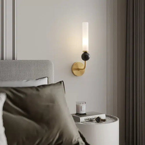 Applique Murale avec coude en Marbre et Cuivre avec Abat - jour Acrylique pour salon - Luminenza - Doré