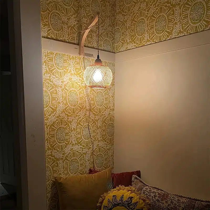 Applique Murale en Rotin Naturel - Luminaire Décoratif Tissé à la Main - Luminenza - Bois