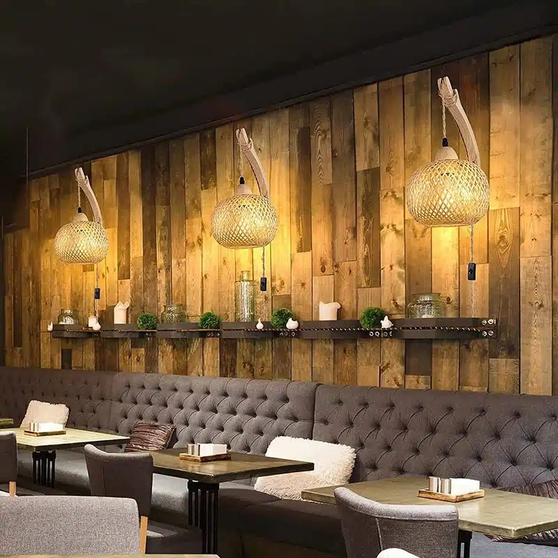 Applique Murale en Rotin Naturel - Luminaire Décoratif Tissé à la Main - Luminenza - Bois