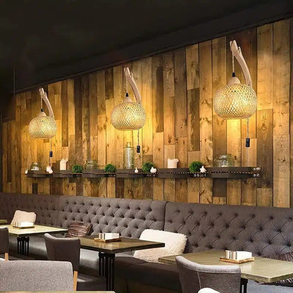 Applique Murale en Rotin Naturel - Luminaire Décoratif Tissé à la Main - Luminenza - Bois