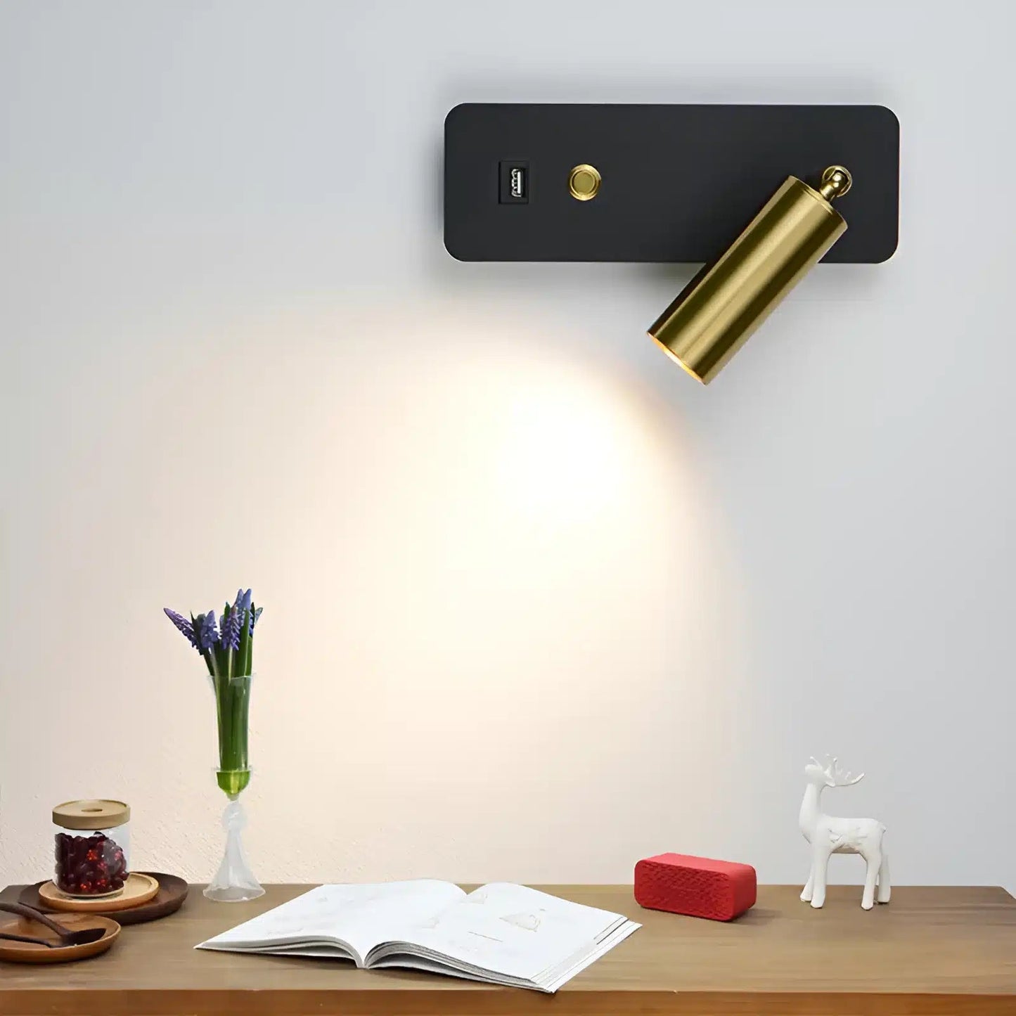 Applique murale LED avec interrupteur en forme de pilier pour chambre - Luminenza - Noir