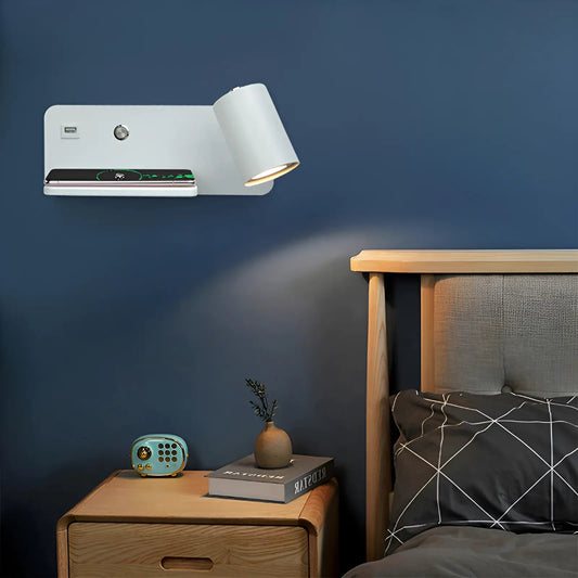 Applique murale LED avec plateau et USB pour chambre - Luminenza - Blanc