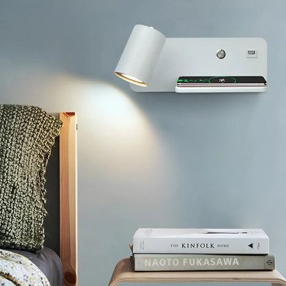 Applique murale LED avec plateau et USB pour chambre - Luminenza - Blanc