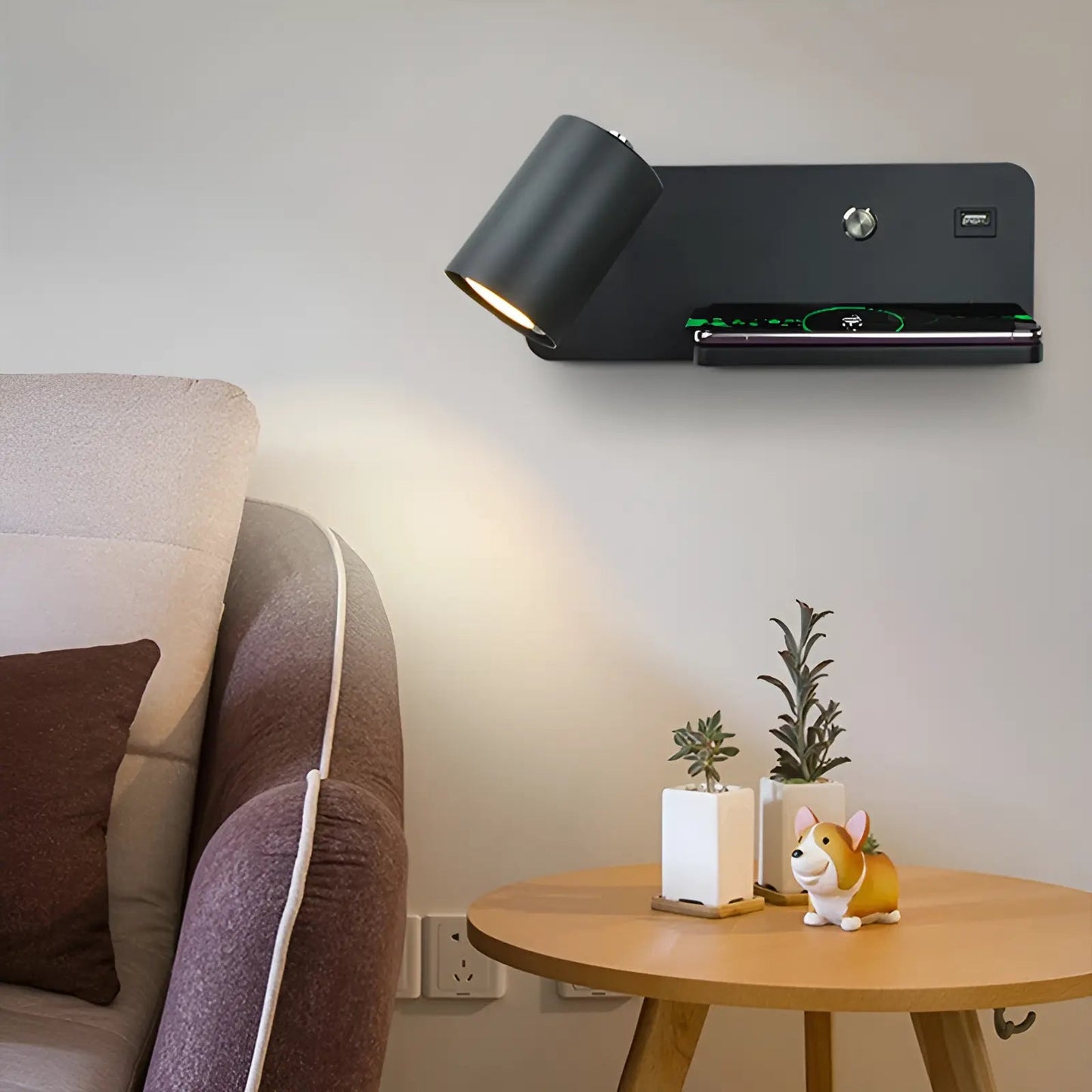 Applique murale LED avec plateau et USB pour chambre - Luminenza - Blanc