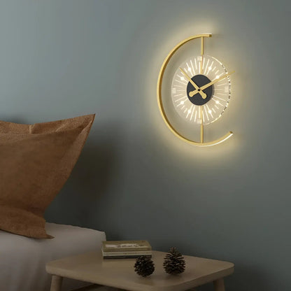 Applique murale LED design avec horloge pour chambre - Luminenza - Doré