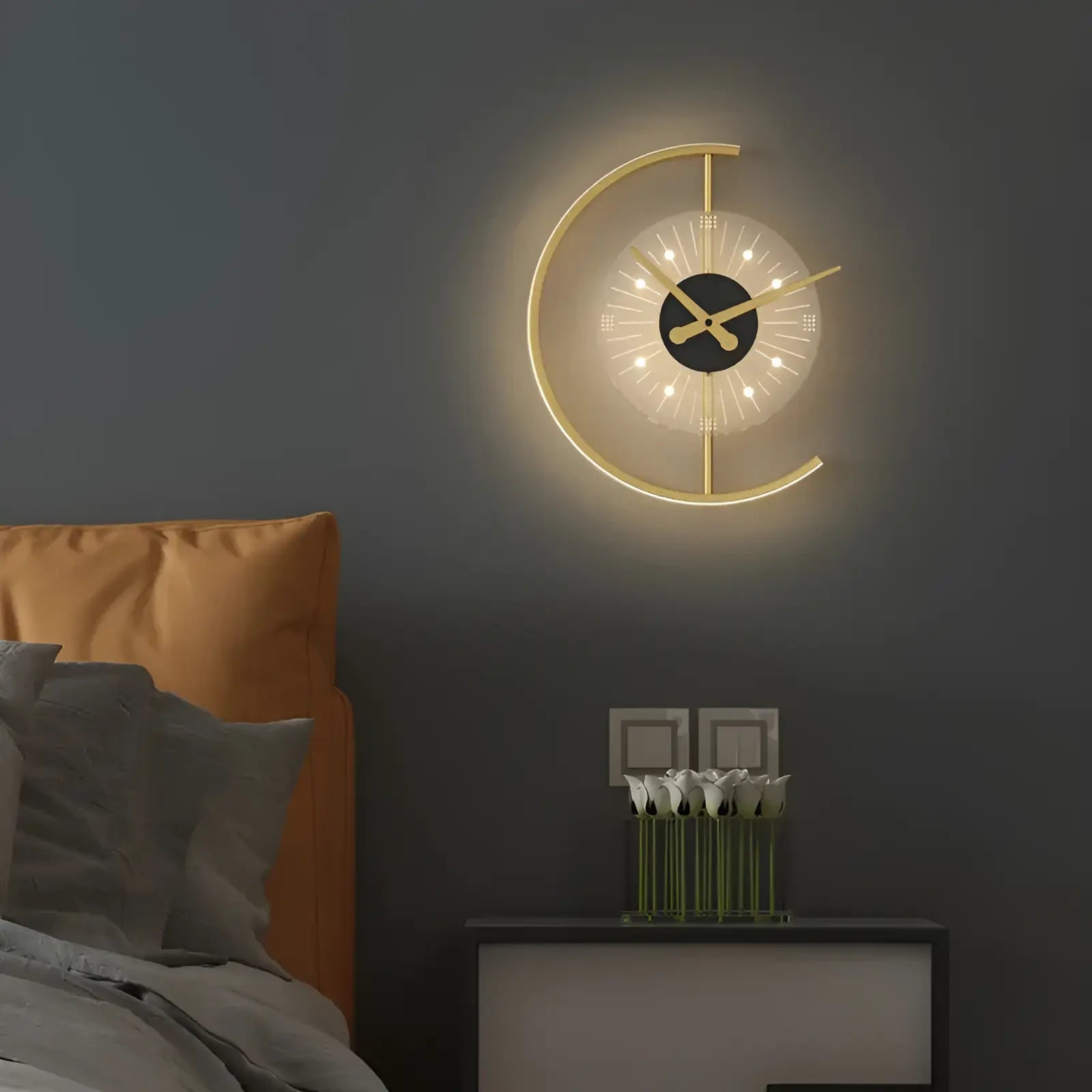 Applique murale LED design avec horloge pour chambre - Luminenza - Doré