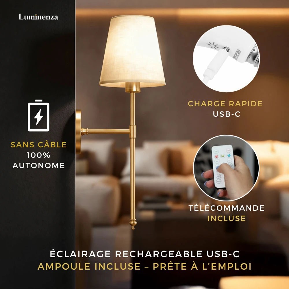 Applique murale LED sans fil conique - Luminenza - Noir