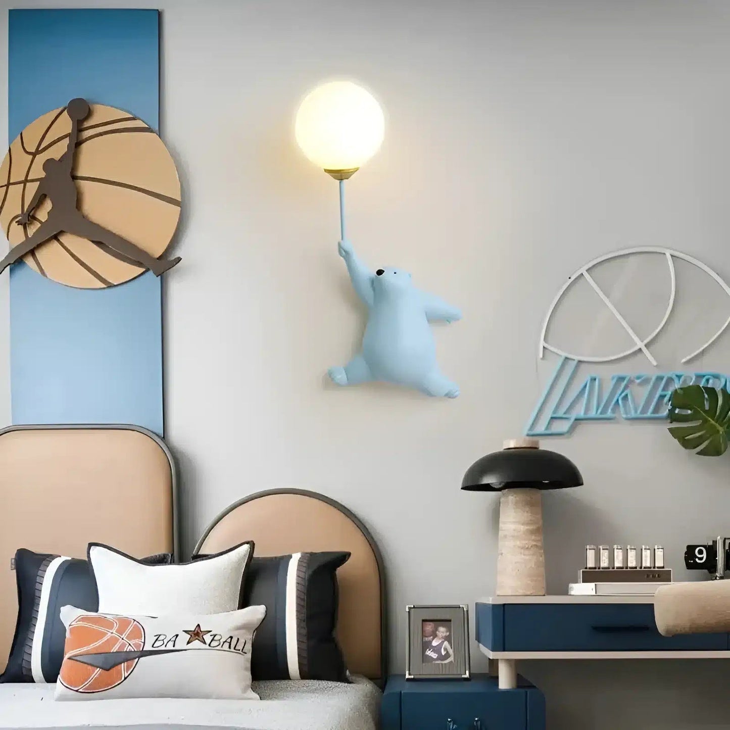 Applique murale ours avec ballon 3D pour chambre - Luminenza - Blanc