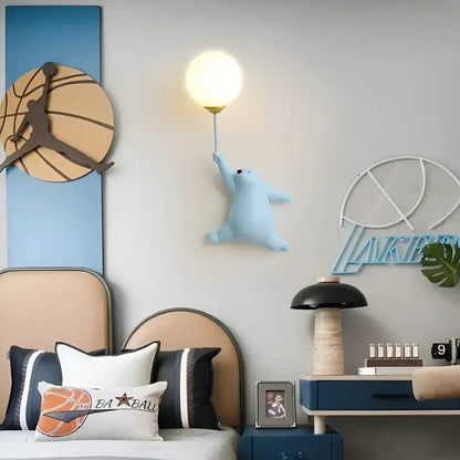 Applique murale ours avec ballon 3D pour chambre - Luminenza - Blanc