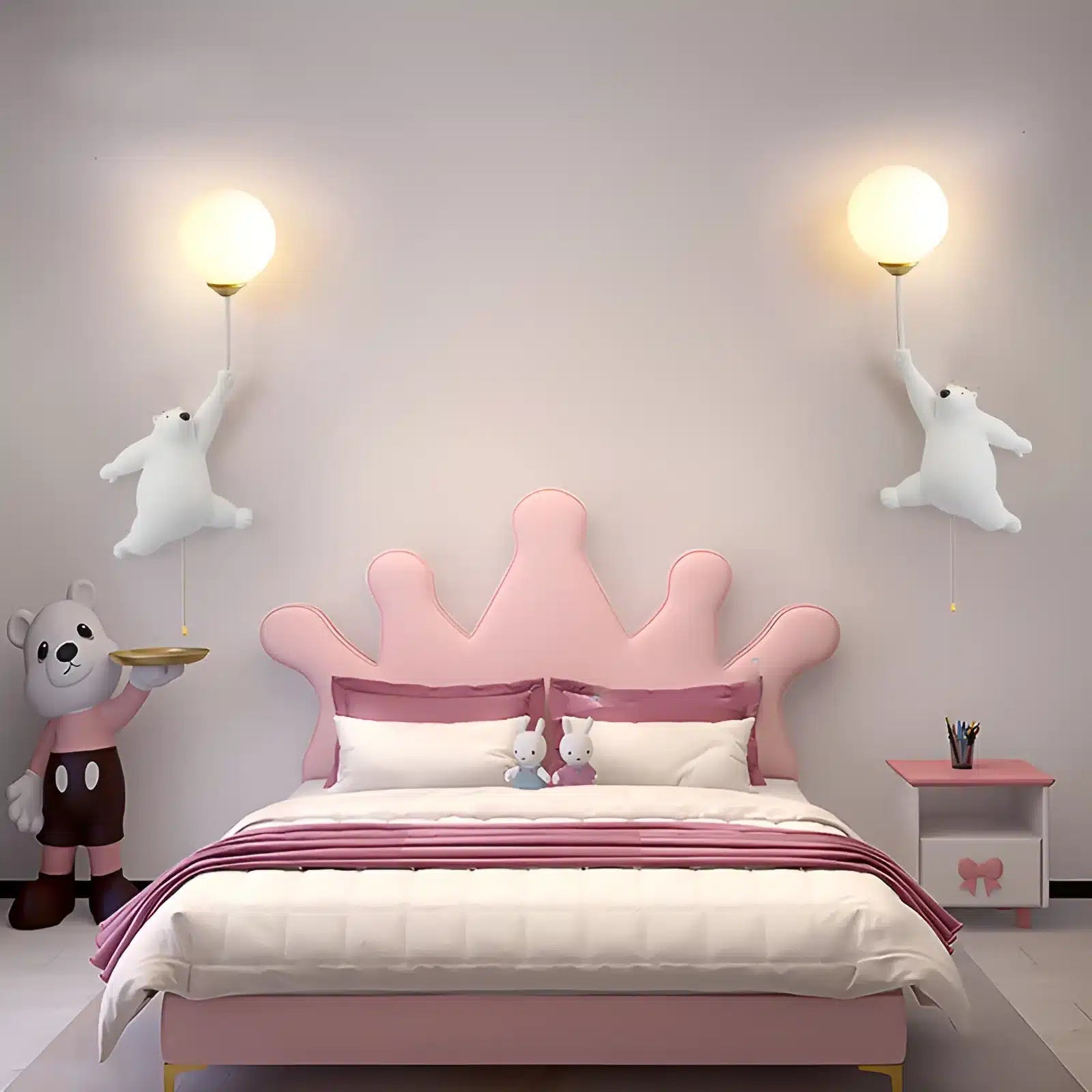 Applique murale ours avec ballon 3D pour chambre - Luminenza - Blanc