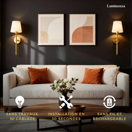 Lampe murale LED sans fil conique (Lot de 2) - Luminenza - Doré