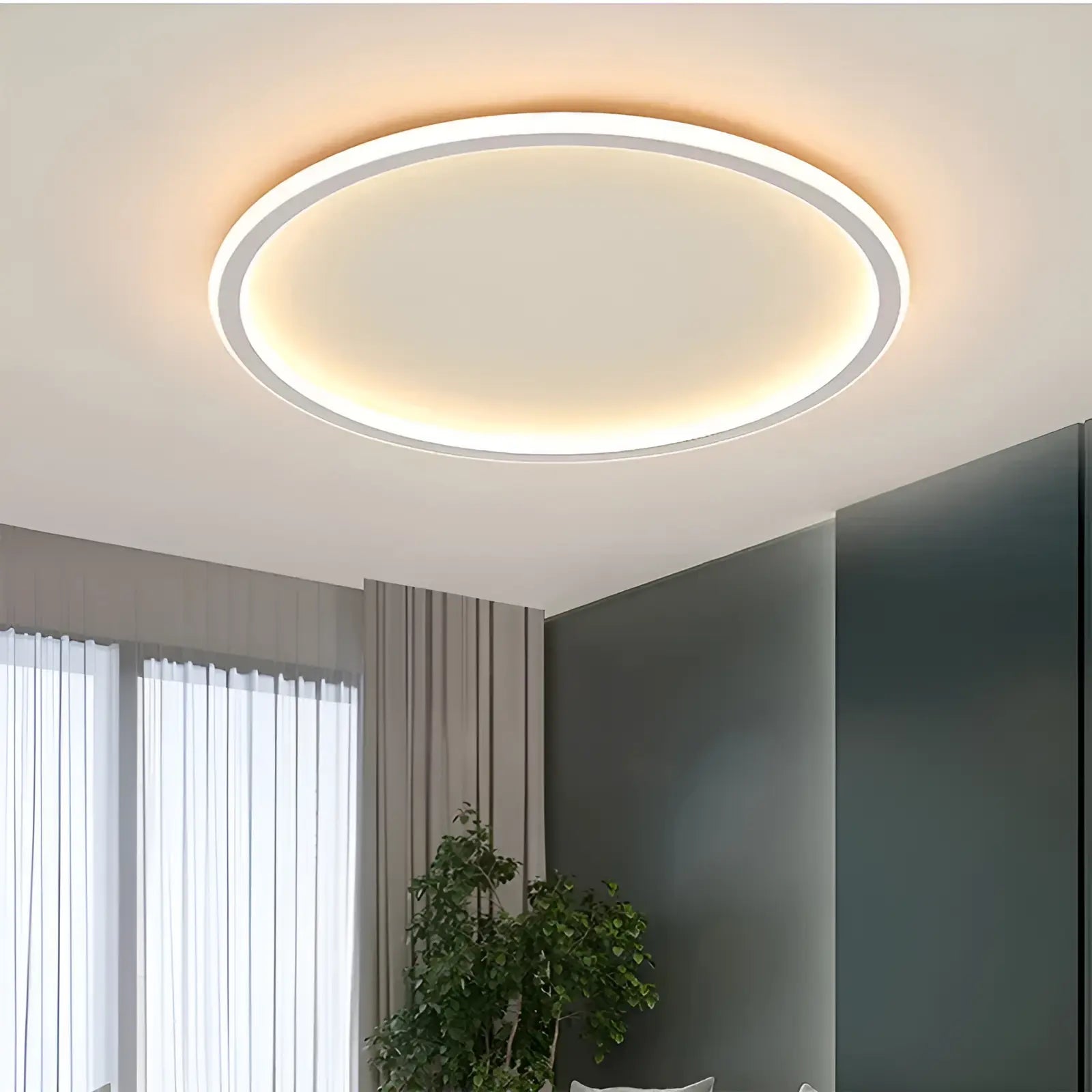 Plafonnier LED arc de lumière avec télécommande pour salon - Luminenza - Blanc