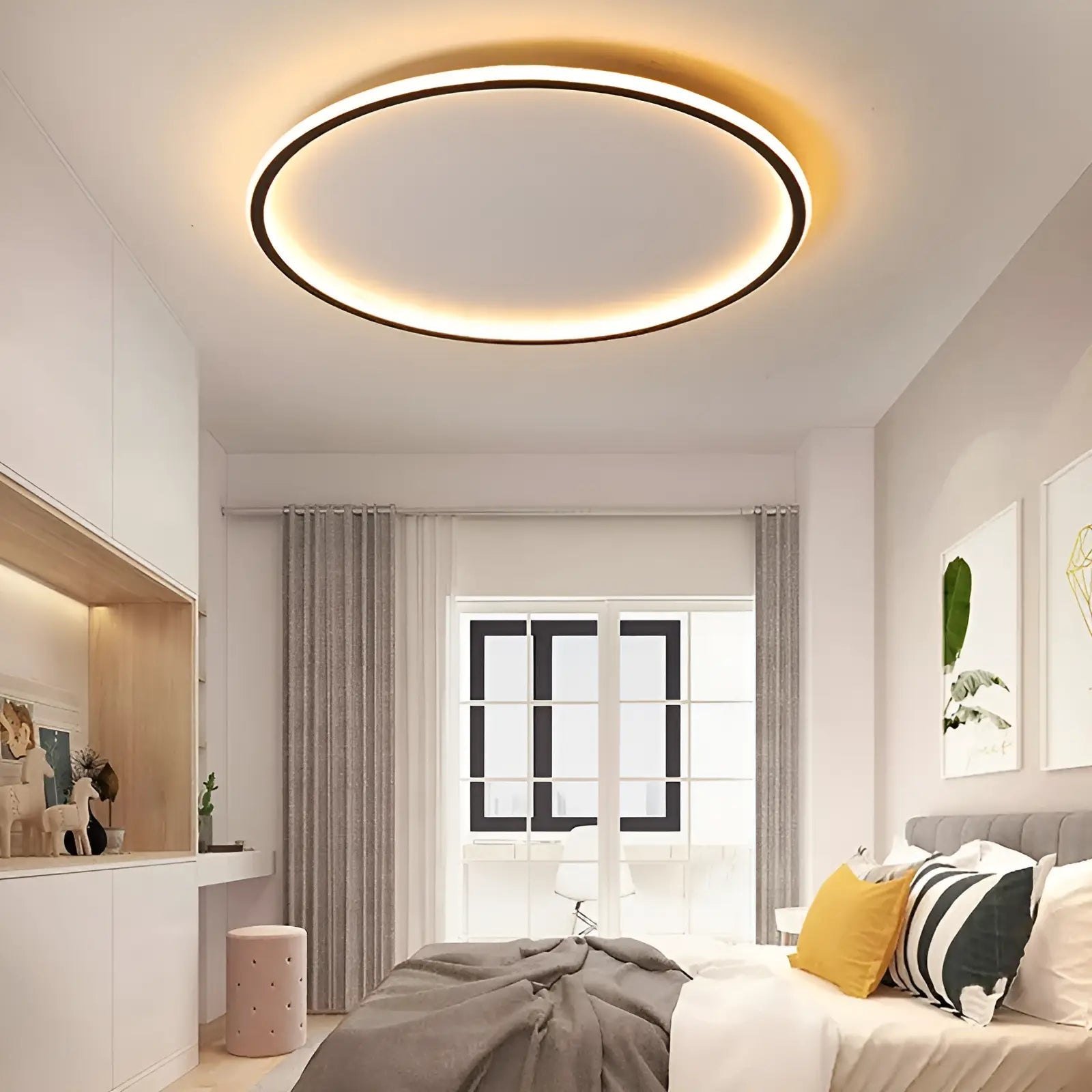 Plafonnier LED arc de lumière avec télécommande pour salon - Luminenza - Blanc