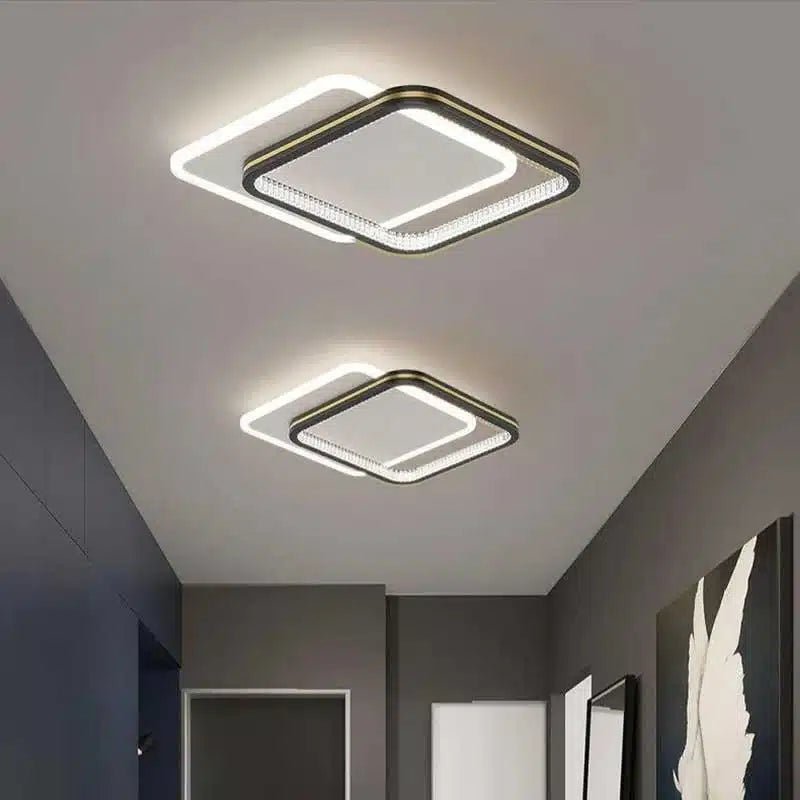 Plafonnier LED carré en fer forgé et acrylique pour Salon - Luminenza - Doré