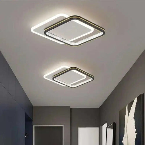 Plafonnier LED carré en fer forgé et acrylique pour Salon - Luminenza - Doré