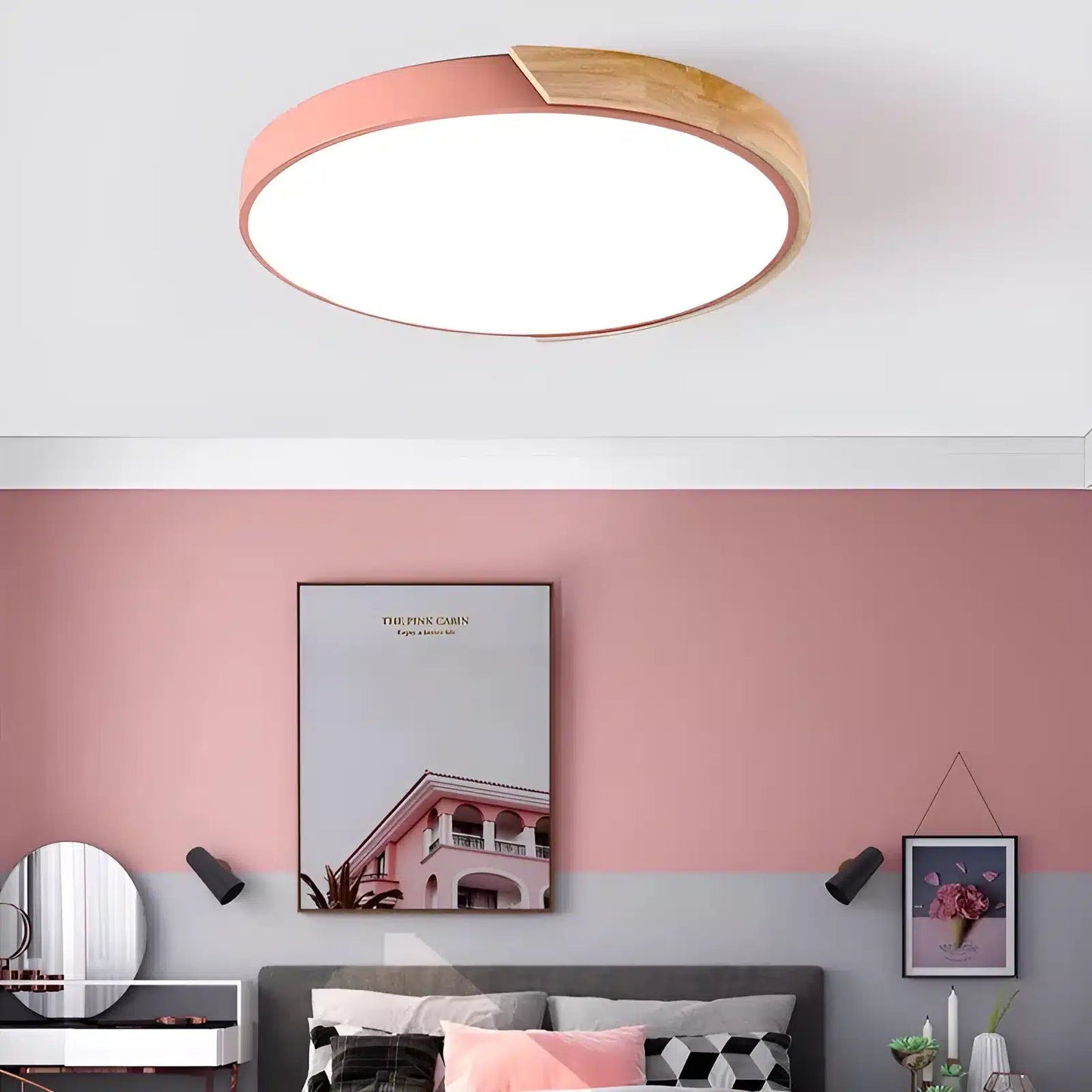 Plafonnier LED chic et moderne en bois pour salon - Luminenza - Rose pale