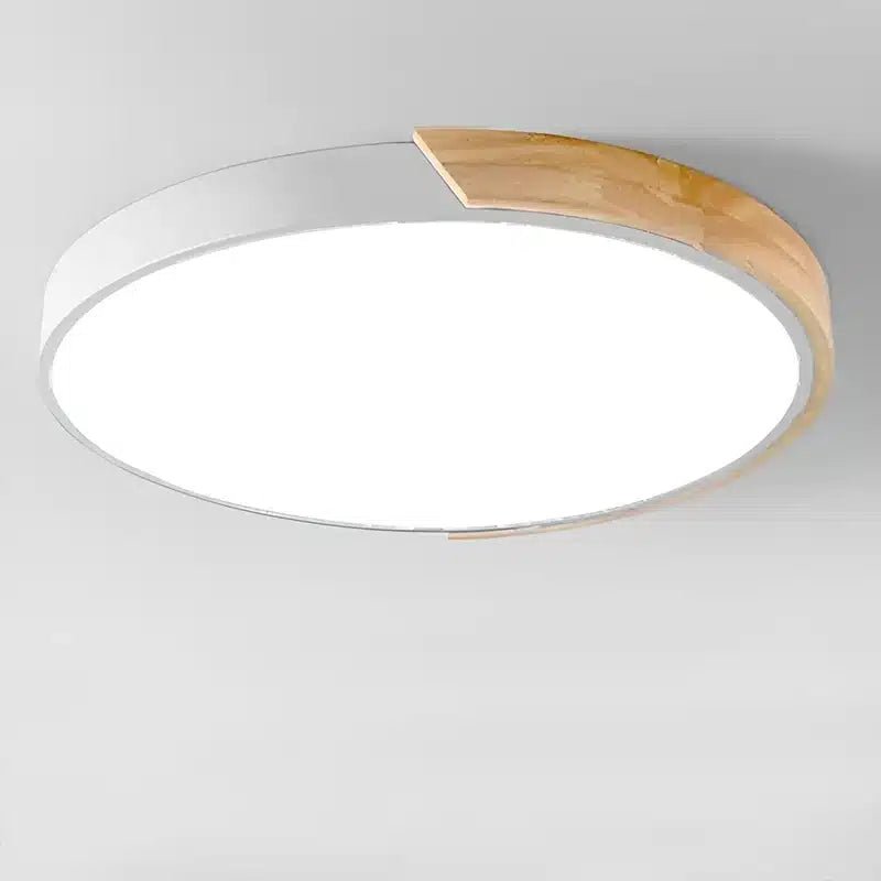 Plafonnier LED circulaire en bois ultra - mince pour chambre - Luminenza - Blanc