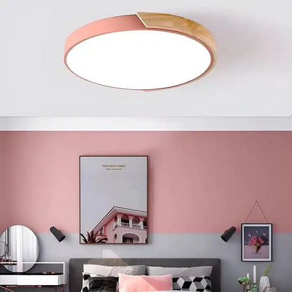 Plafonnier LED circulaire en bois ultra - mince pour chambre - Luminenza - Blanc