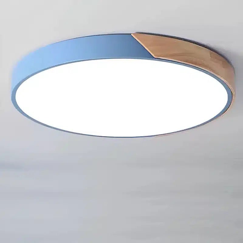 Plafonnier LED circulaire en bois ultra - mince pour chambre - Luminenza - Bleu