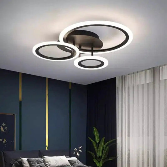 Plafonnier LED Design Moderne 3 et 4 cercles pour salon - Luminenza - Noir