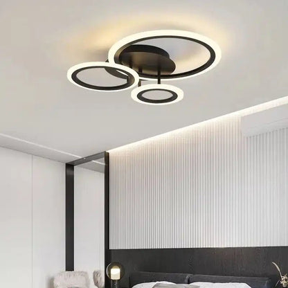 Plafonnier LED Design Moderne 3 et 4 cercles pour salon - Luminenza - Noir