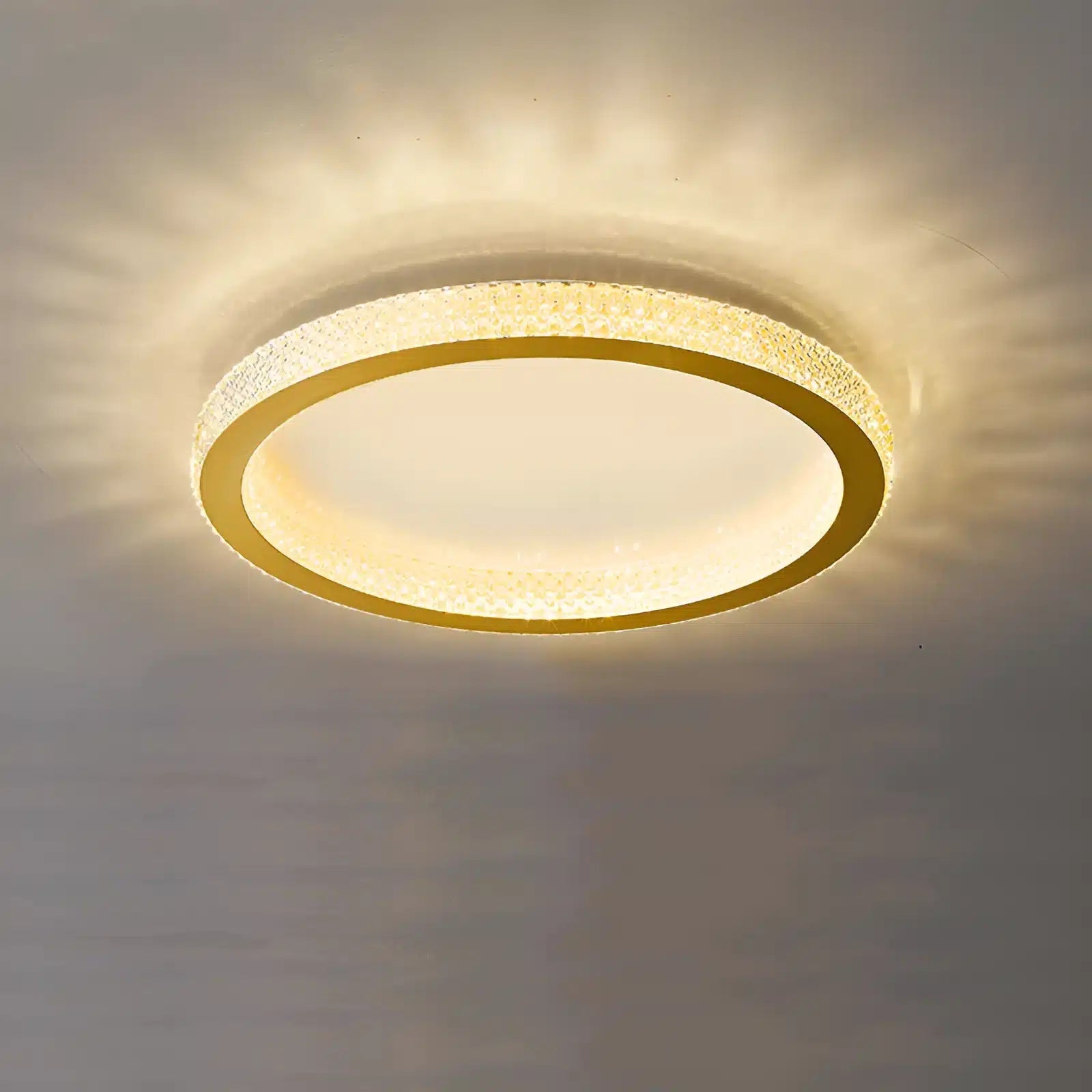 Plafonnier LED en forme d'anneau orné de cristaux pour salon - Luminenza - Doré