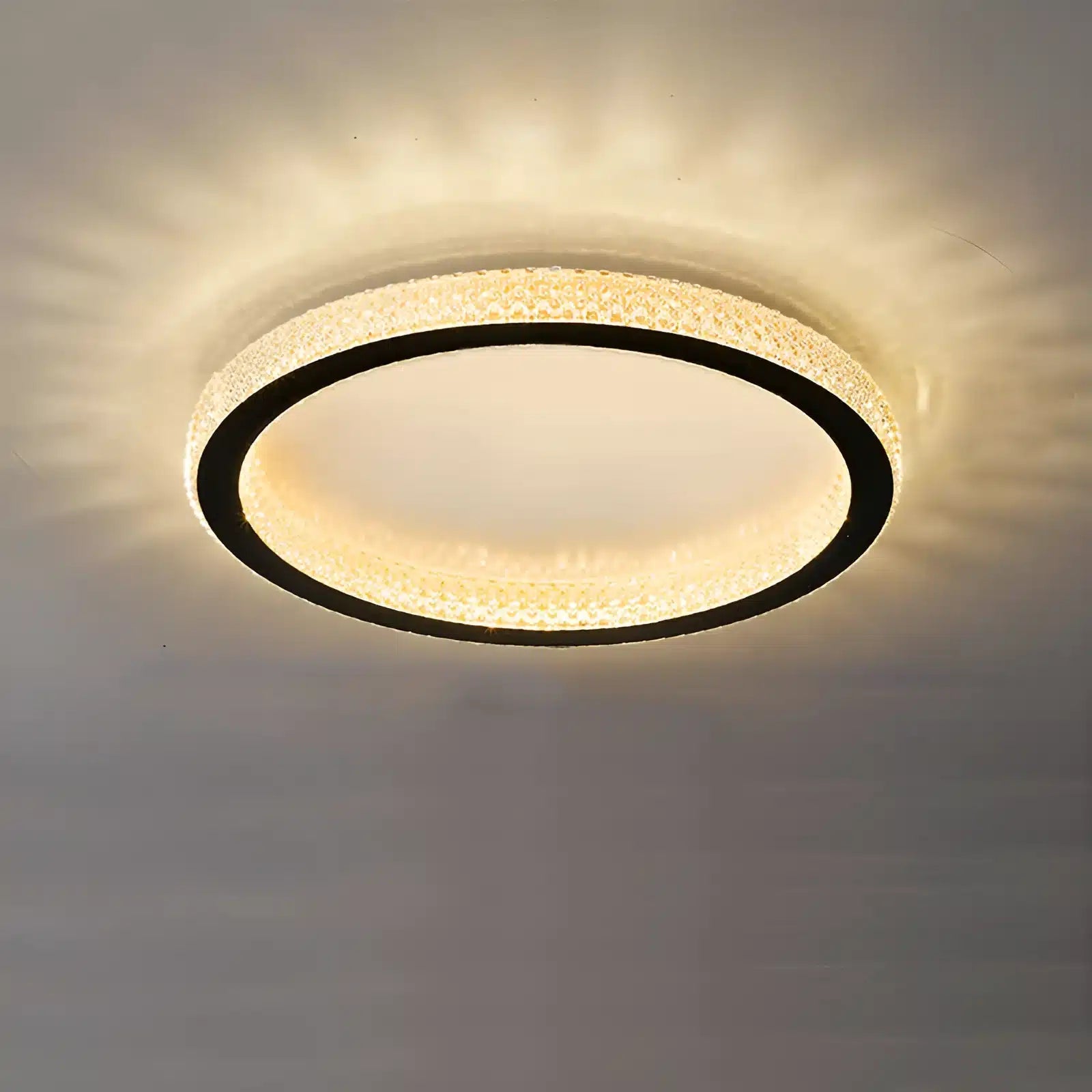 Plafonnier LED en forme d'anneau orné de cristaux pour salon - Luminenza - Noir