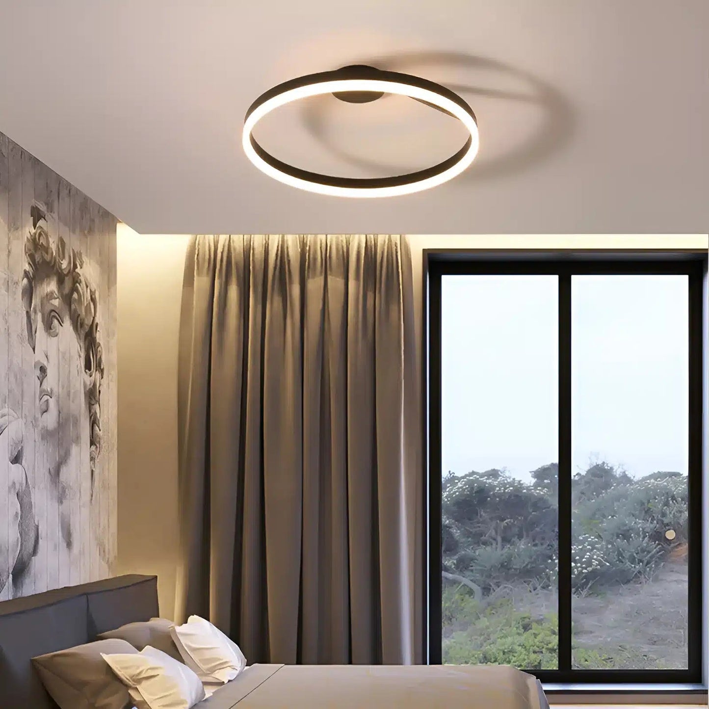 Plafonnier LED en forme d'anneau suspendu pour salon - Luminenza - Blanc