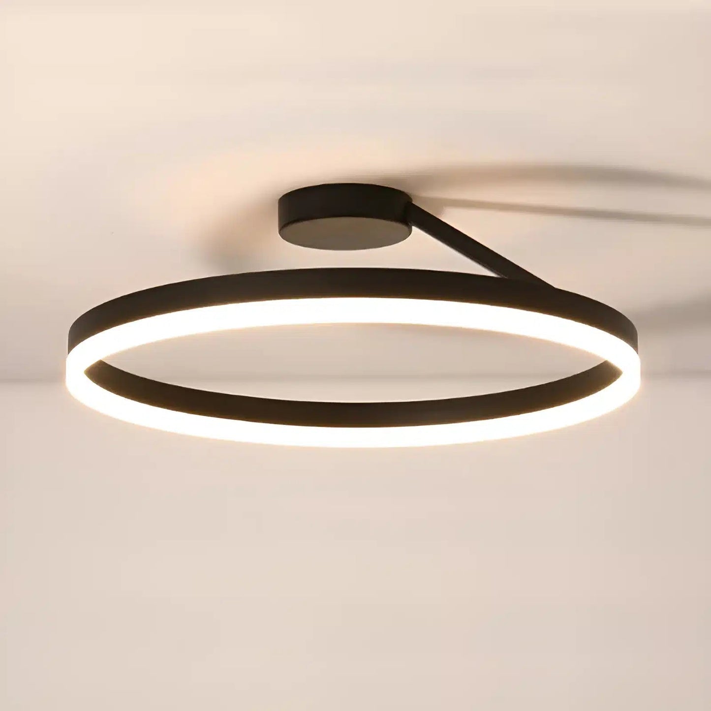Plafonnier LED en forme d'anneau suspendu pour salon - Luminenza - Noir