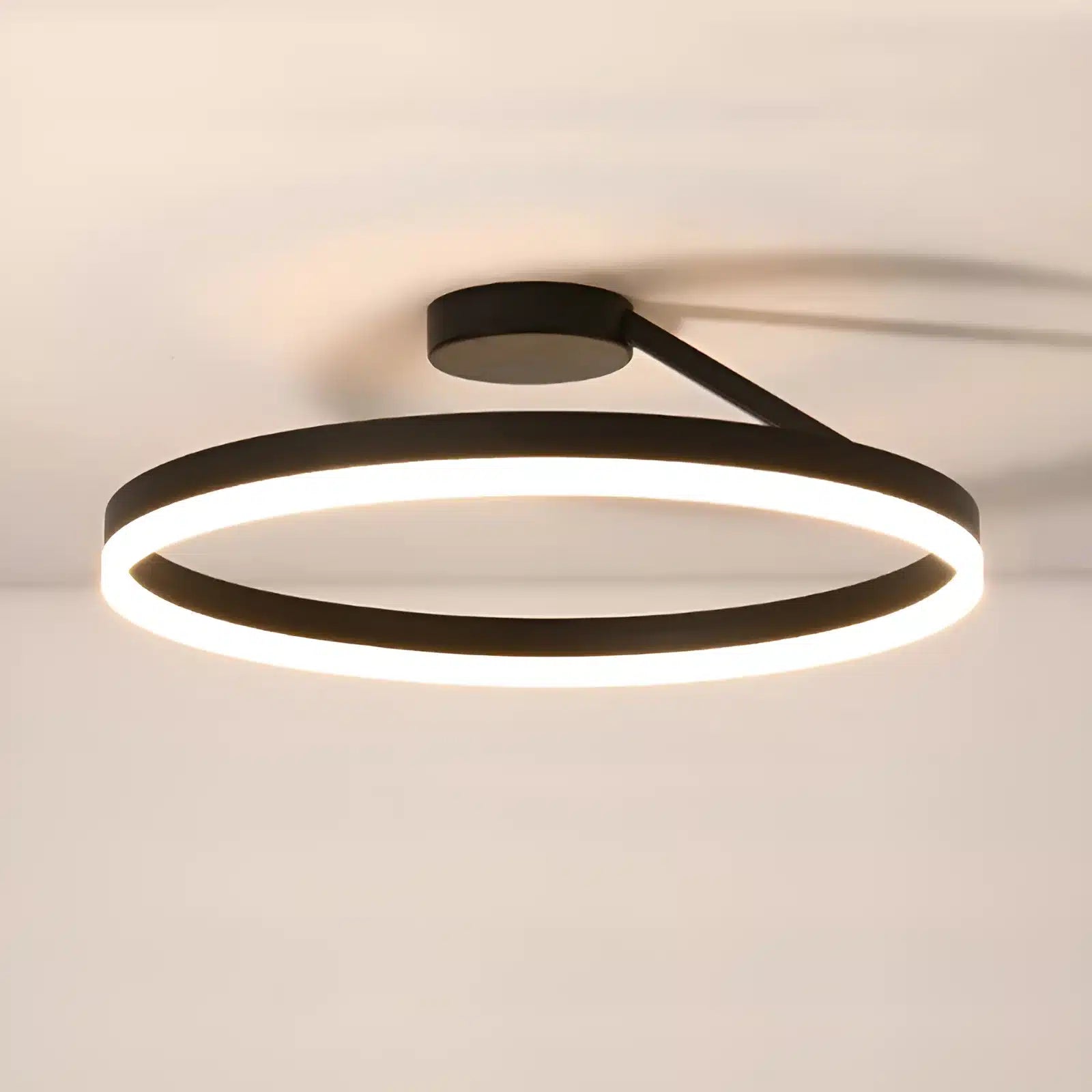 Plafonnier LED en forme d'anneau suspendu pour salon - Luminenza - Noir