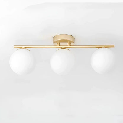 Plafonnier LED en verre nordique en duo ou trio boules blanches pour Salon - Luminenza - Doré