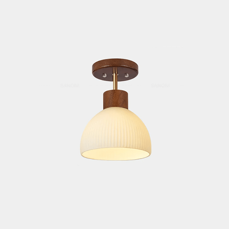 Plafonnier moderne en bois nordique et verre rayé pour salon
