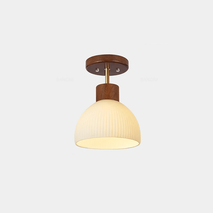Plafonnier moderne en bois nordique et verre rayé pour salon