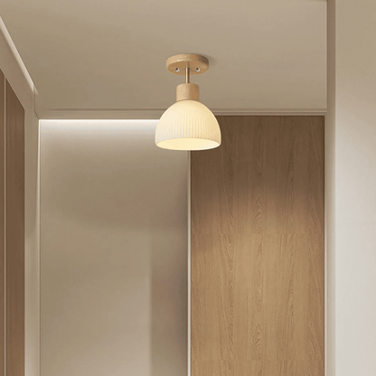 Plafonnier moderne en bois nordique et verre rayé pour salon
