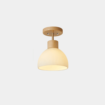 Plafonnier moderne en bois nordique et verre rayé pour salon